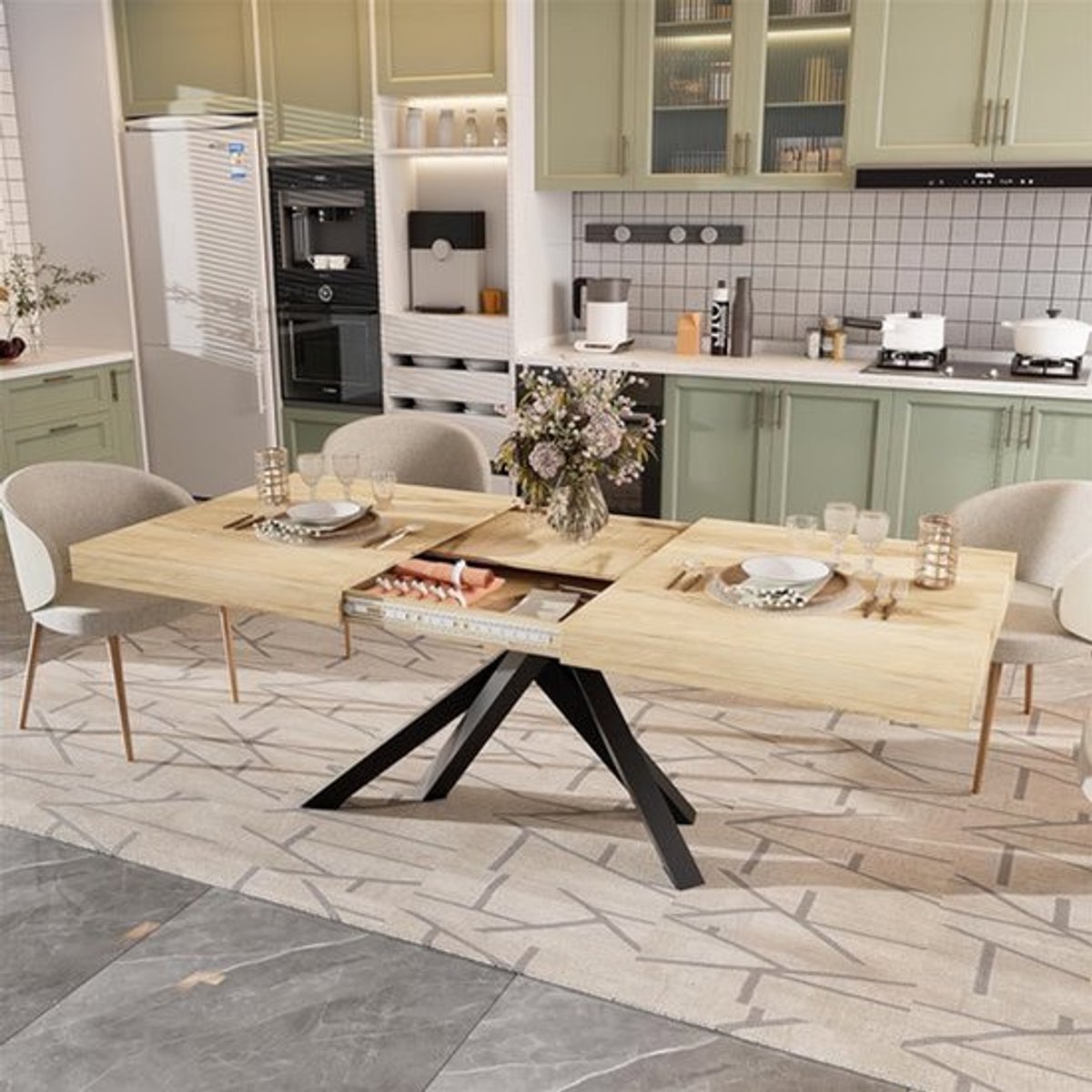 Eettafel – Uitschuifbare Tafel – Keukentafel – Eetkamertafel – Industrieel – Hardhouten Bl