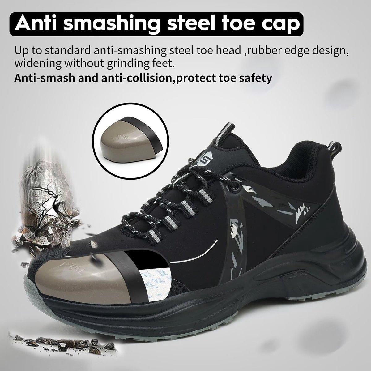 SnelShoppen - Veiligheidsschoenen Heren Dames Stalen Neus Werkschoenen Antislip Ademend Licht Beschermend Zwart Maat 38