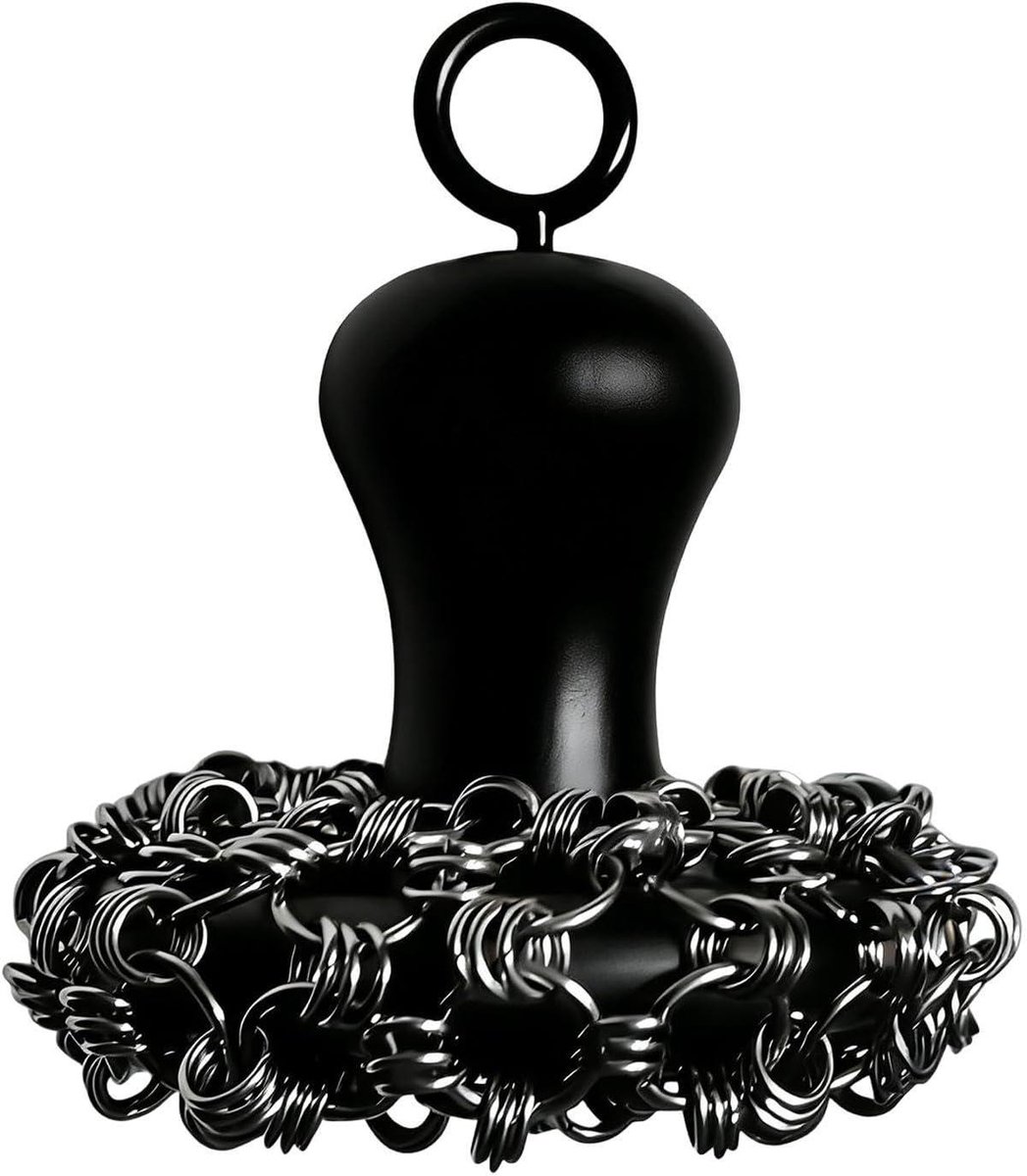 Gietijzeren Schrobmachine - Panreiniger Keuken - Kookgerei Reinigen - 316 Roestvrijstalen Ketting - 8 cm - Zwart
