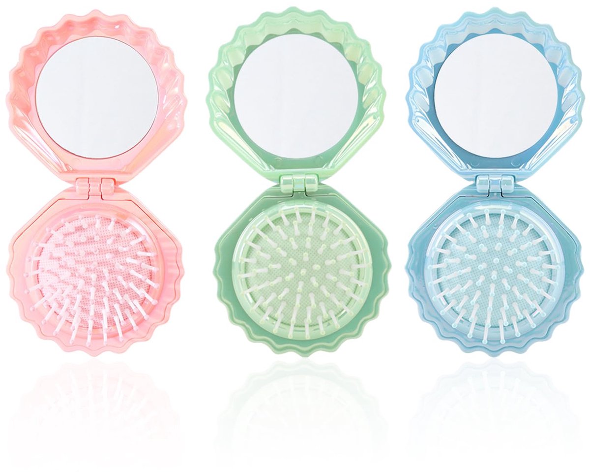 Dailygoods - 3 Stuks Opvouwbare Spiegel Kam met UV Coating - Draagbaar en Schattig