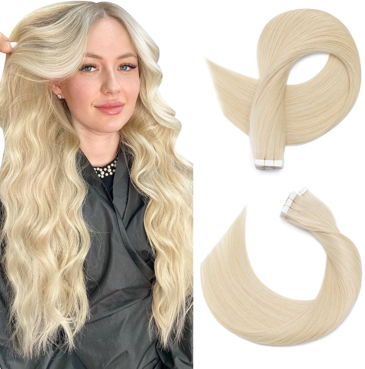 Dailygoods - Invisible Tape Extensions Echt Haar 12 Inch - Platinablond 10 Stuks