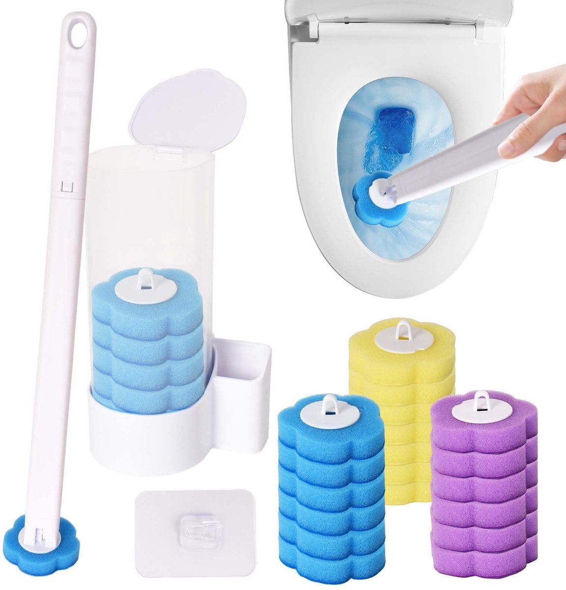 Dailygoods - Wegwerp Toiletborstel Set met 18 Vervangbare Sponskoppen
