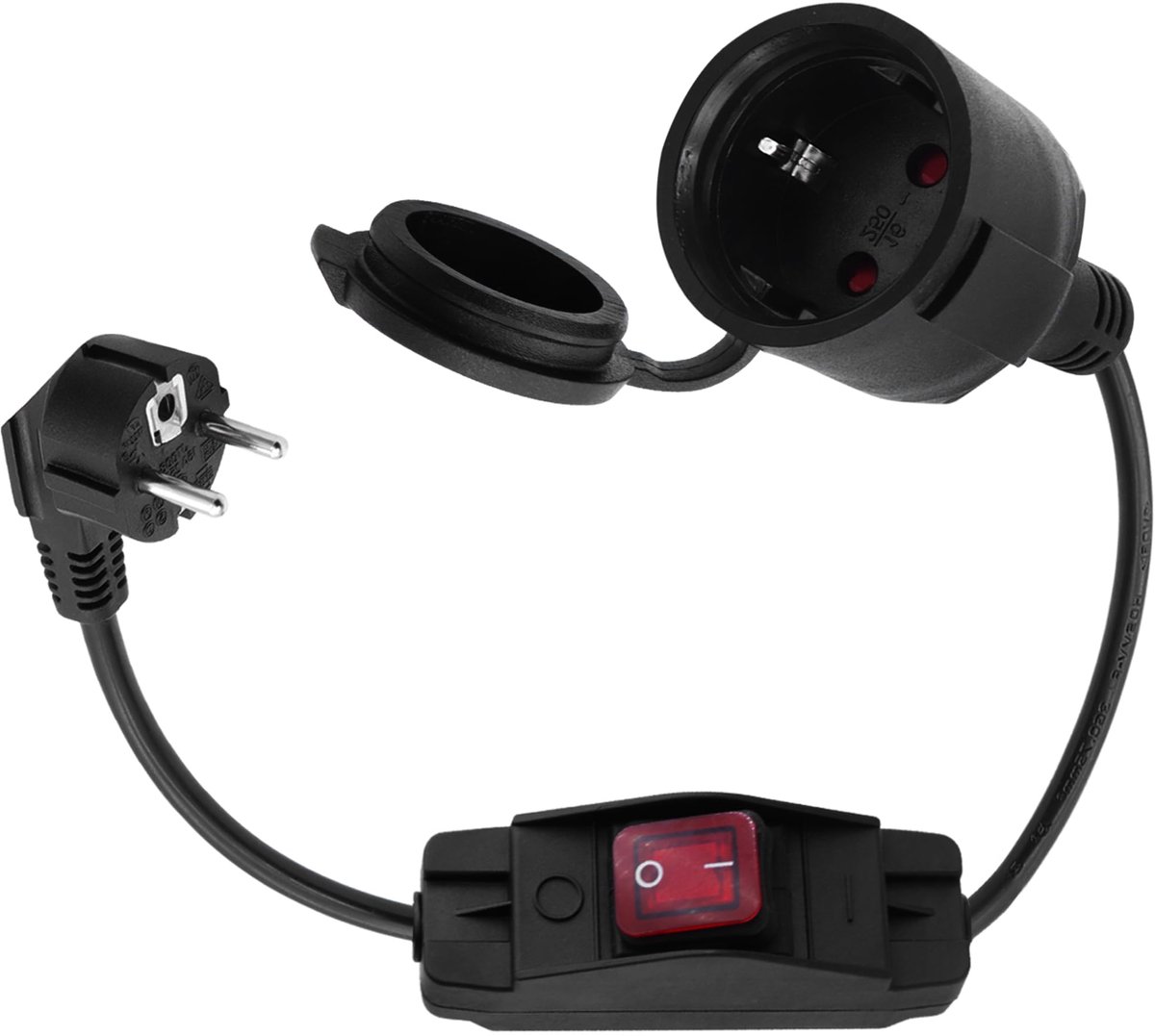 SnelShoppen - LANMINGLEL Shucko Verlengkabel met Schakelaar - 2 Schuko-stekkers - 1m Verlengkabel voor Buiten - 16A 250V IP44 - Ideaal voor Thuis, Kan
