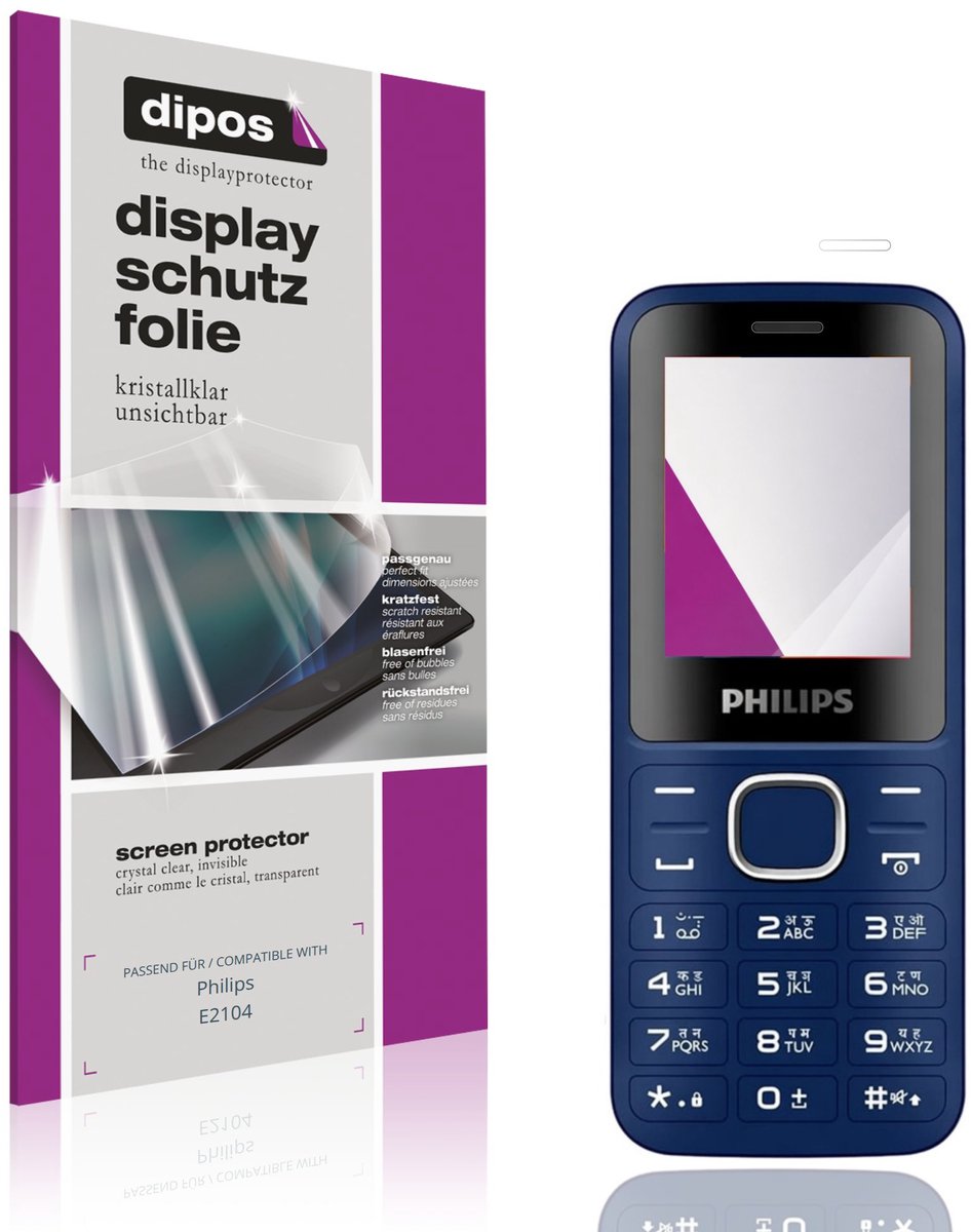 dipos – 4x Beschermfolie geschikt voor Philips E2104 | Krasbestendige & heldere Screenprotector Ultra-Thin