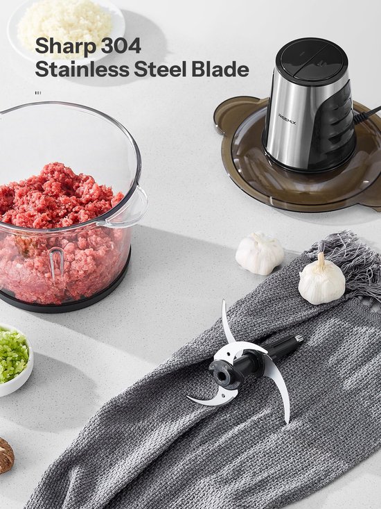 Elektrische Hakmolen - Keukenmachine Mini - Snel Ingrediënten Snijden - Twee 3L Containers - 500 W - Zilver — afbeelding 4