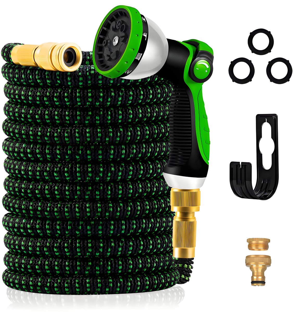 SnelShoppen - Uitbreidbare Tuinslang 30m/100ft, 3-Laags Latex, Duurzame 3450d Weefsel, Flexibele Waterslang met 10 Functies Spray, Metalen Connectoren