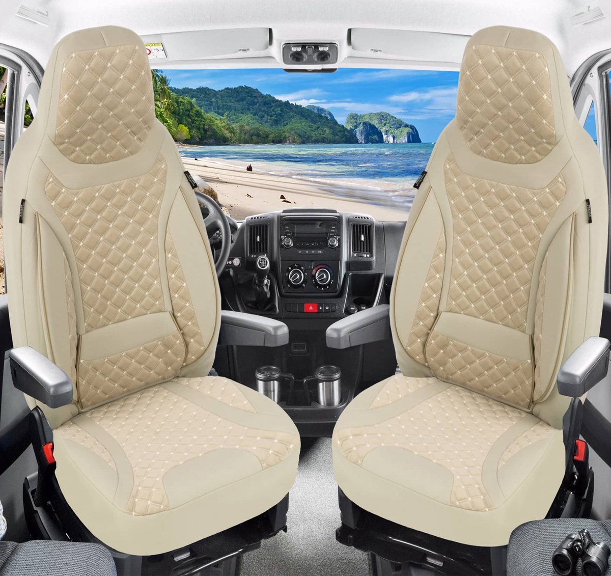Premium Camper stoelhoezen voor Pössl Trenta T1 in Beige (2 losse stoelen)