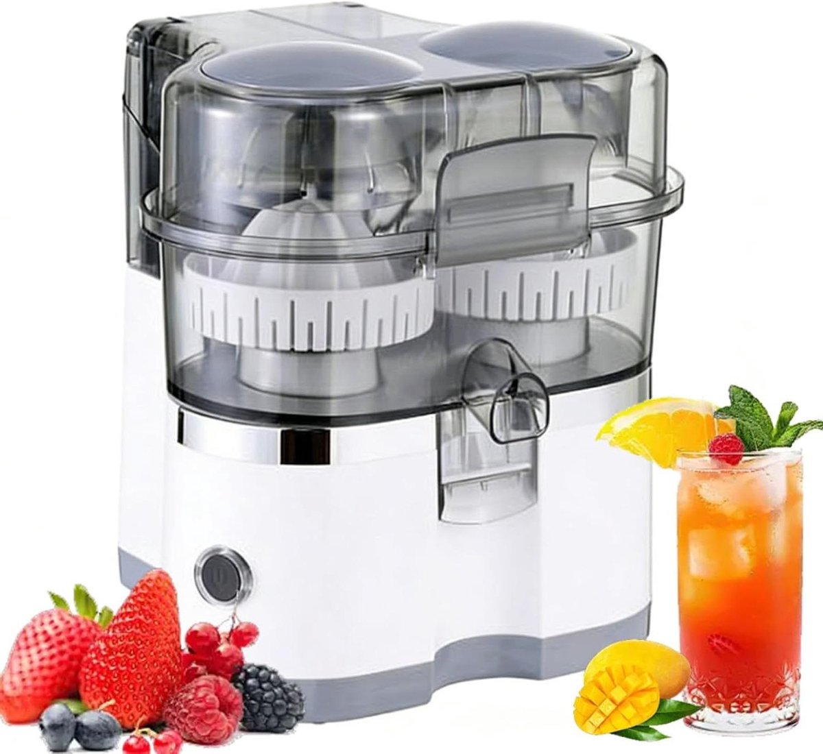 Elektrische Citruspers - Sapcentrifuge Vruchtenpers - Snel Sap Maken - Dubbele Perskop - 400 ml - Wit