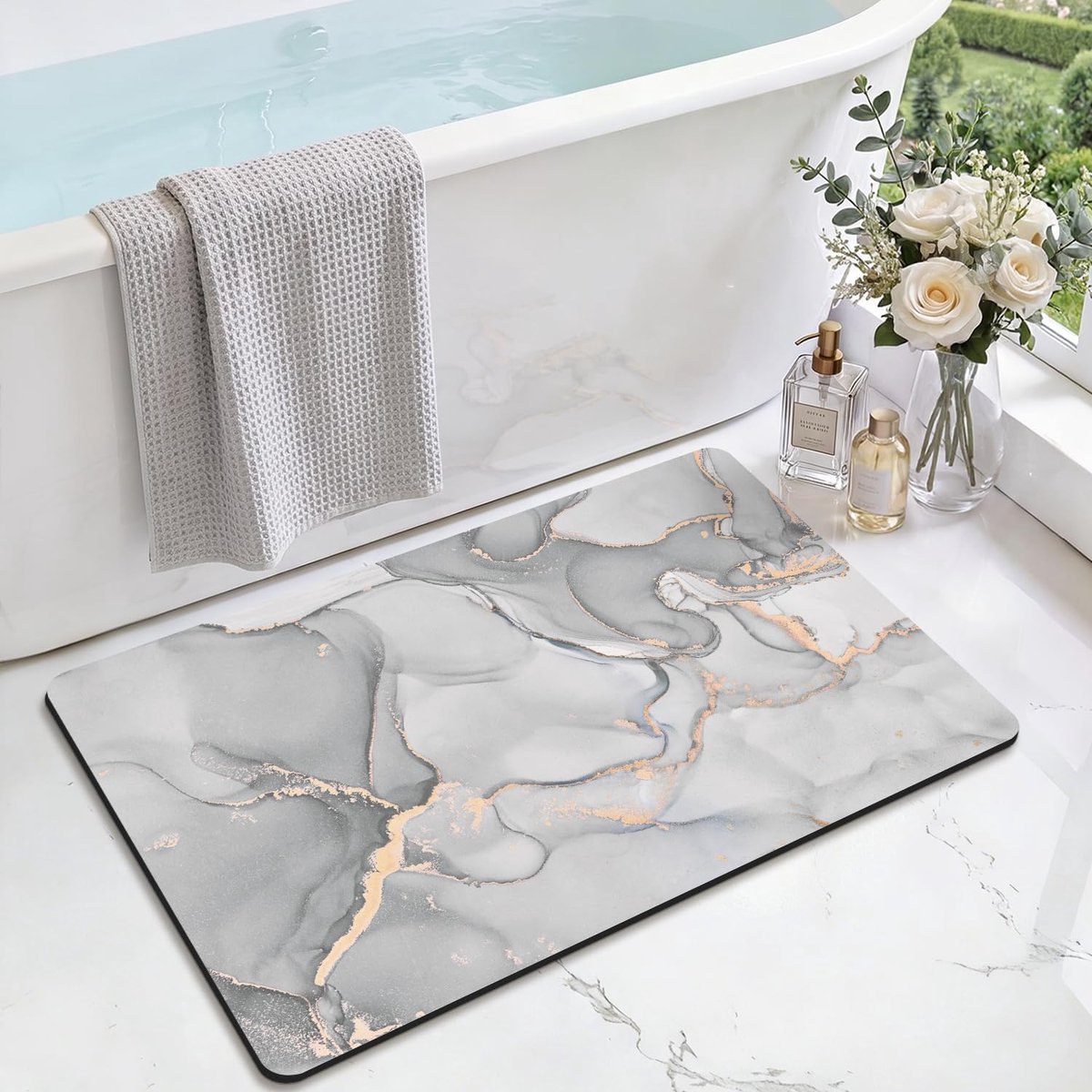 SnelShoppen - DEXI Badmat 50 x 80 cm Antislip Diatomite Badmat, Sneldrogende en Absorberende Douchemat, Lichtgrijs voor Badkuip en Doucheruimte