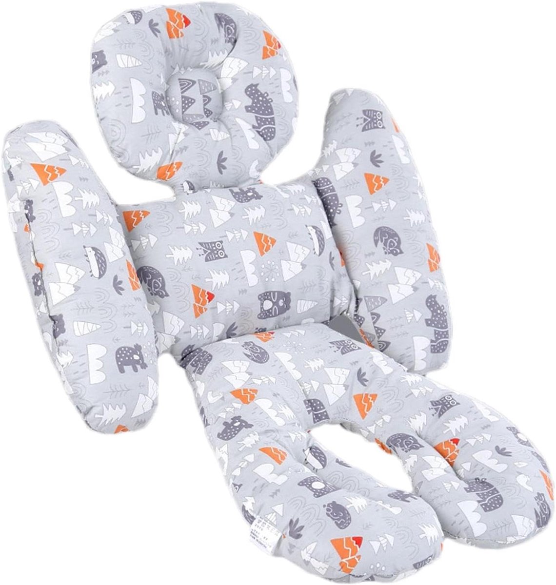 Baby Autostoelkussen - Kinderwagen Inzetstuk - Comfortabel Reizen - Vijfpunts Ondersteuning - 30 x 25 x 5 cm - Grijs bos