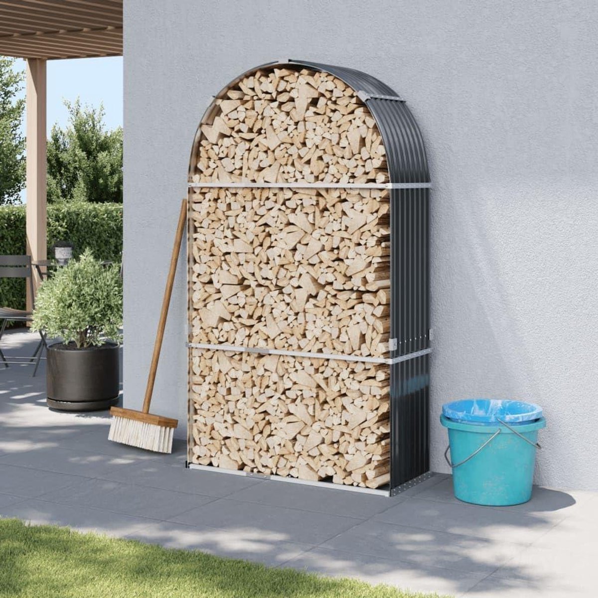 Brandhoutrek Metaal - Houtopslag Houder - Hout Opslaan - Gegvaniseerd Staal - 120 x 45 x 210 cm - Antraciet