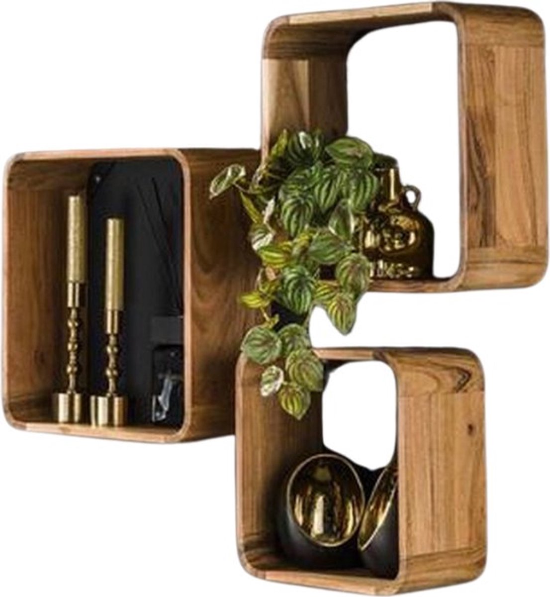 Wandrek Rechthoek (Set van 3) - Wandrek Industrieel Hout - Wandplank zwevend - Fotoplank Wandkast - Wandrek Metaal Zwart - Keuken / Hal / Woonkamer - Wandrek Hangend - Industrieel Wandrek Rond - Acaciahout (40 cm x 15 cm x 40 cm)