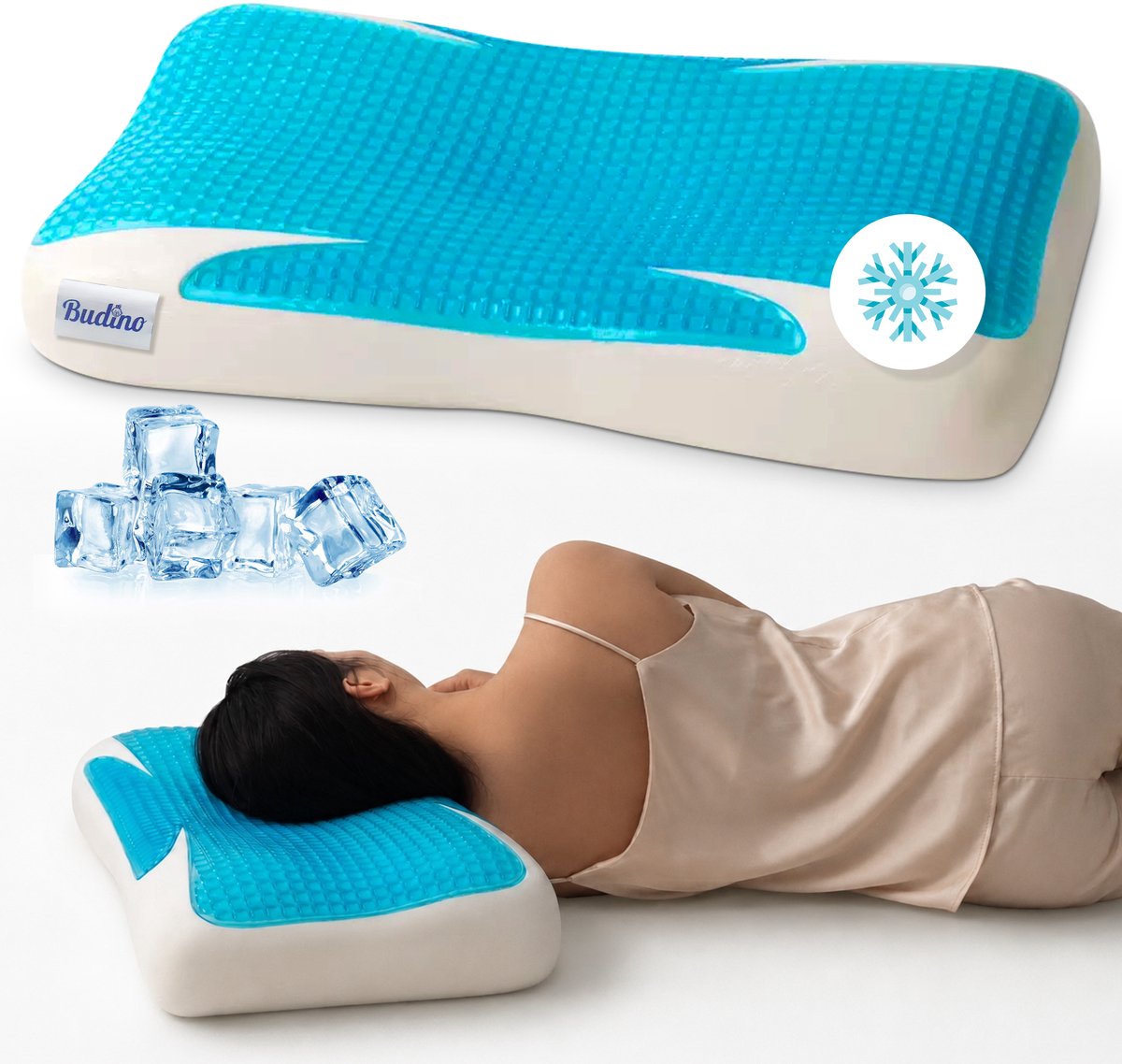 Budino® CoolGel Traagschuim Hoofdkussen - Ergonomisch Kussen - Nekklachten - Zijslaper - Rugslaper - Slaapkussen