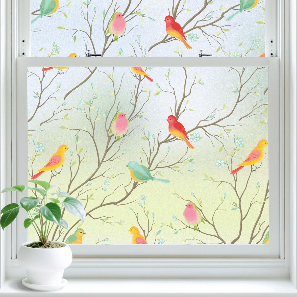 SnelShoppen - Lifetree glas-in-lood raamfolie, ondoorzichtige privacyfolie, zelfklevende raamzonwering, kleurrijke decoratieve folie, statisch hechten