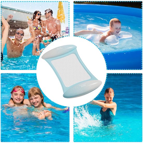 Opblaasbare Zwembad Stoel - Hangmat Vlot - Ontspannen op Water - Ergonomische Neksteun - 110x68cm - Blauw — afbeelding 3