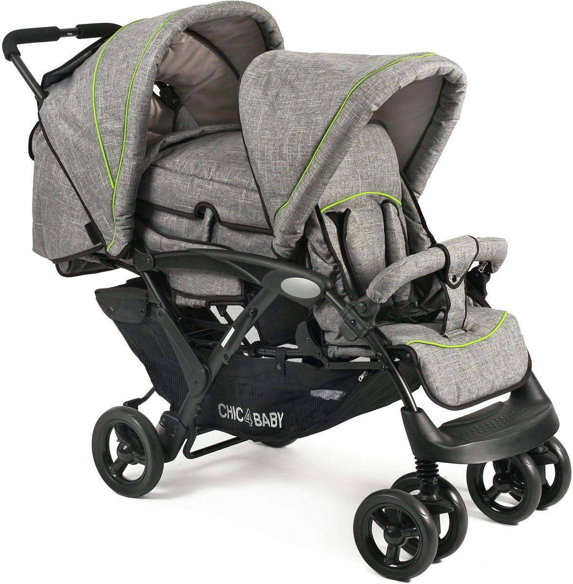 SnelShoppen - Geschikt voor 2 Kinderen - CHIC 4 BABY 274 32 Broers Duo - Grijs - 130 x 56 x 112 cm - Comfortabele en Veiligheid Kinderwagen voor Gezin
