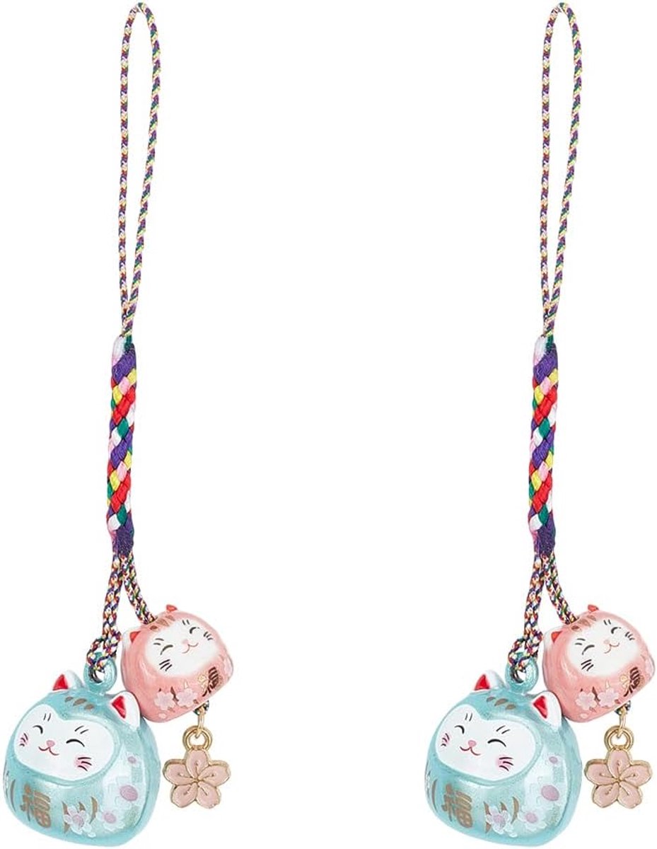 SnelShoppen - 2 Bedelaccessoires voor Telefoon - Kattenmotief - Geluksbrenger - Sleutelhanger - Hanger voor Rugzak - Decoratie - Mobiele Telefoon Bede