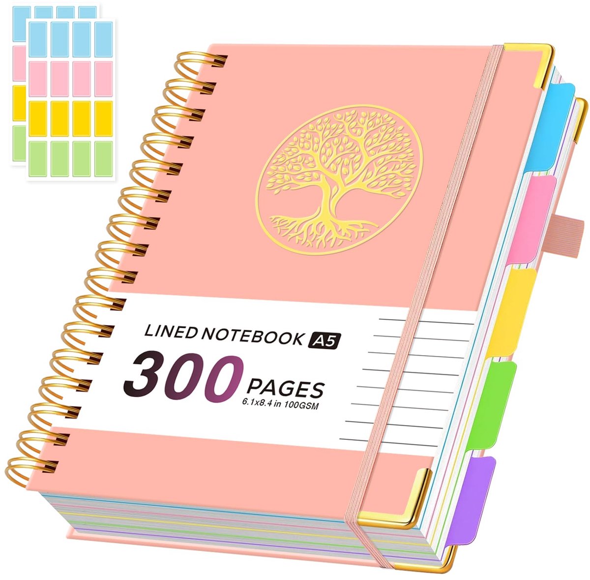 SnelShoppen - ROBCURSE A5 Spiraalschrift met Tabbladen, Notitieboek met 5 Vakken en 300 Pagina's Gelinieerd Papier, 100GSM, Ideaal voor School, Werk e