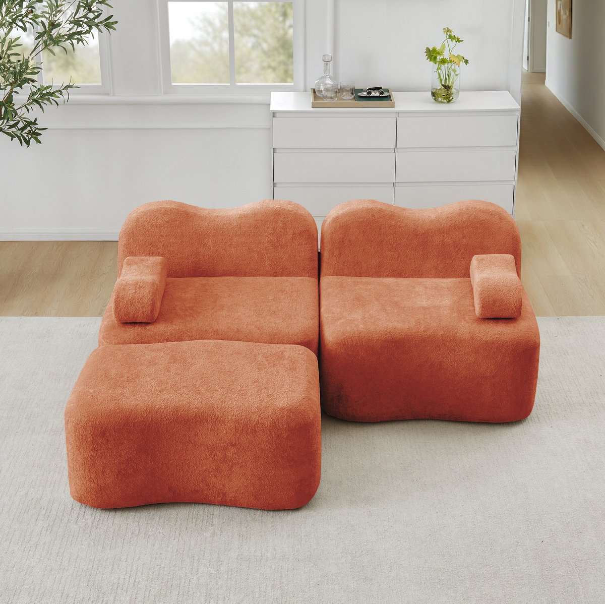 COVREO Hoekbank 192x167x70 cm oranje velvet met ottoman en zonder montage