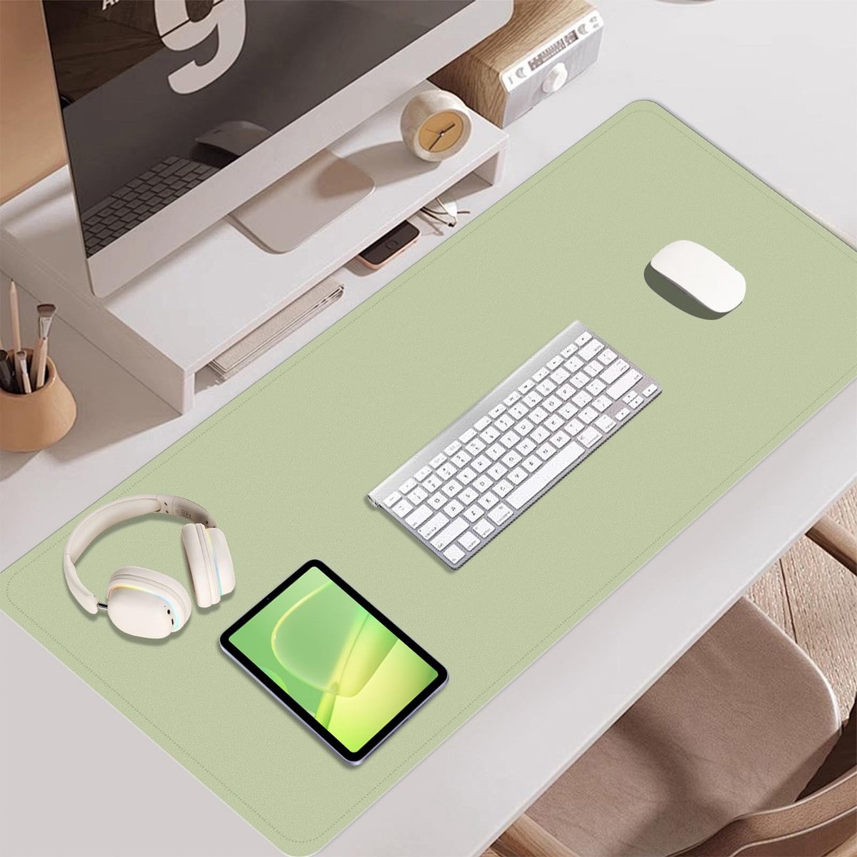 SnelShoppen - Leren Bureaumat Antislip 80x40CM - Waterdichte Muismat voor Computer en Laptop - Bureaubeschermer en Decoratieve Blotter Pads in Matcha