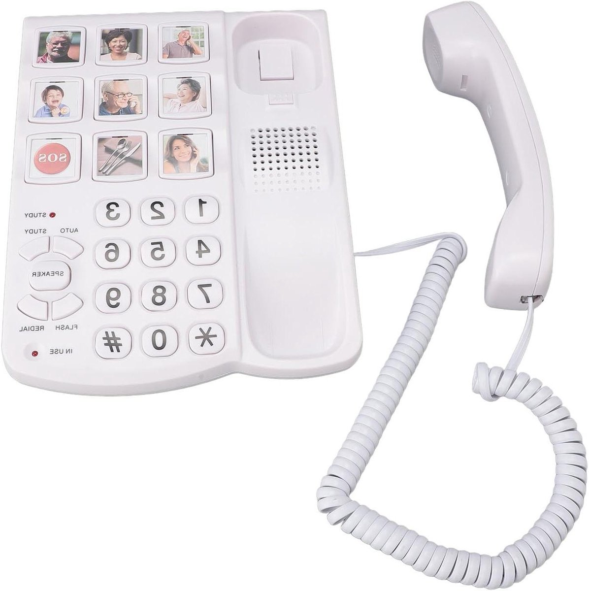 Senioren Telefoon - Vaste Lijn - Gemakkelijk Bellen - SOS Afstandsbediening - Grote Knoppen - Wit