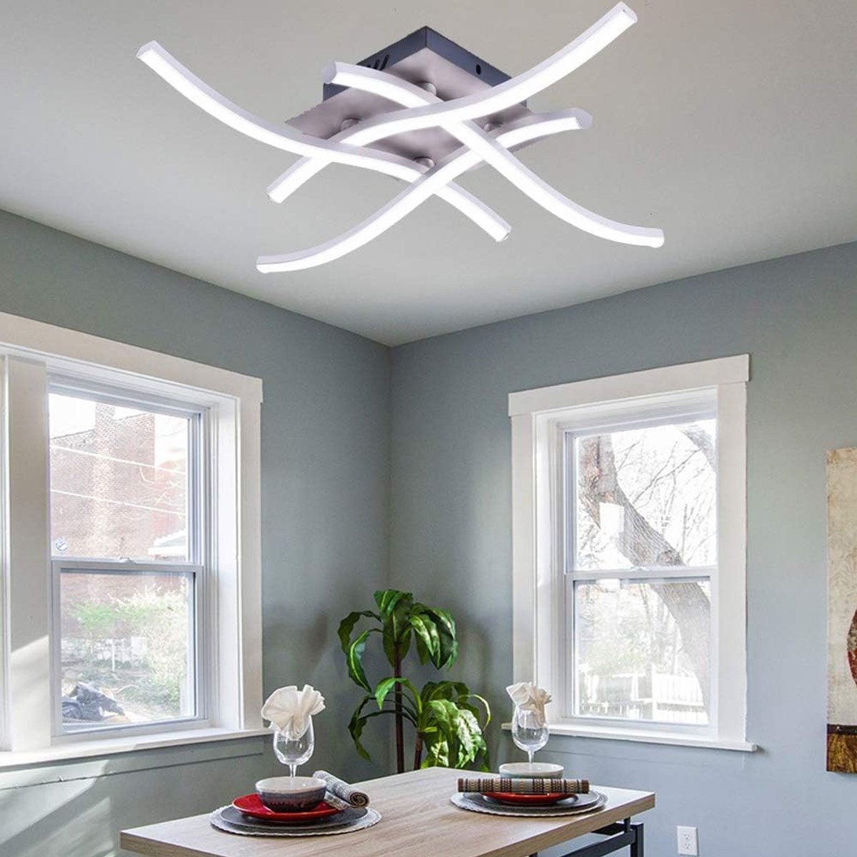 SnelShoppen - Moderne ALLOMN Led-plafondlamp Kroonluchter met 4 Gekantelde Lichten, 28W Koud Wit voor Woonkamer, Slaapkamer, Eetkamer - Stijlvol Desig
