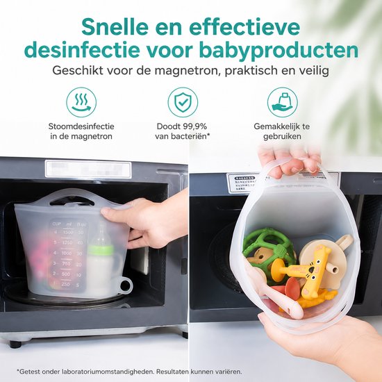 Herbruikbare Siliconen Magnetron Sterilisatiezak 1500ml - Babyfles Sterilisator voor Flessen, Speen en Borstkolf - Draagbare Stoom Sterilisatiezak voor Babybenodigdheden - Wit — afbeelding 5