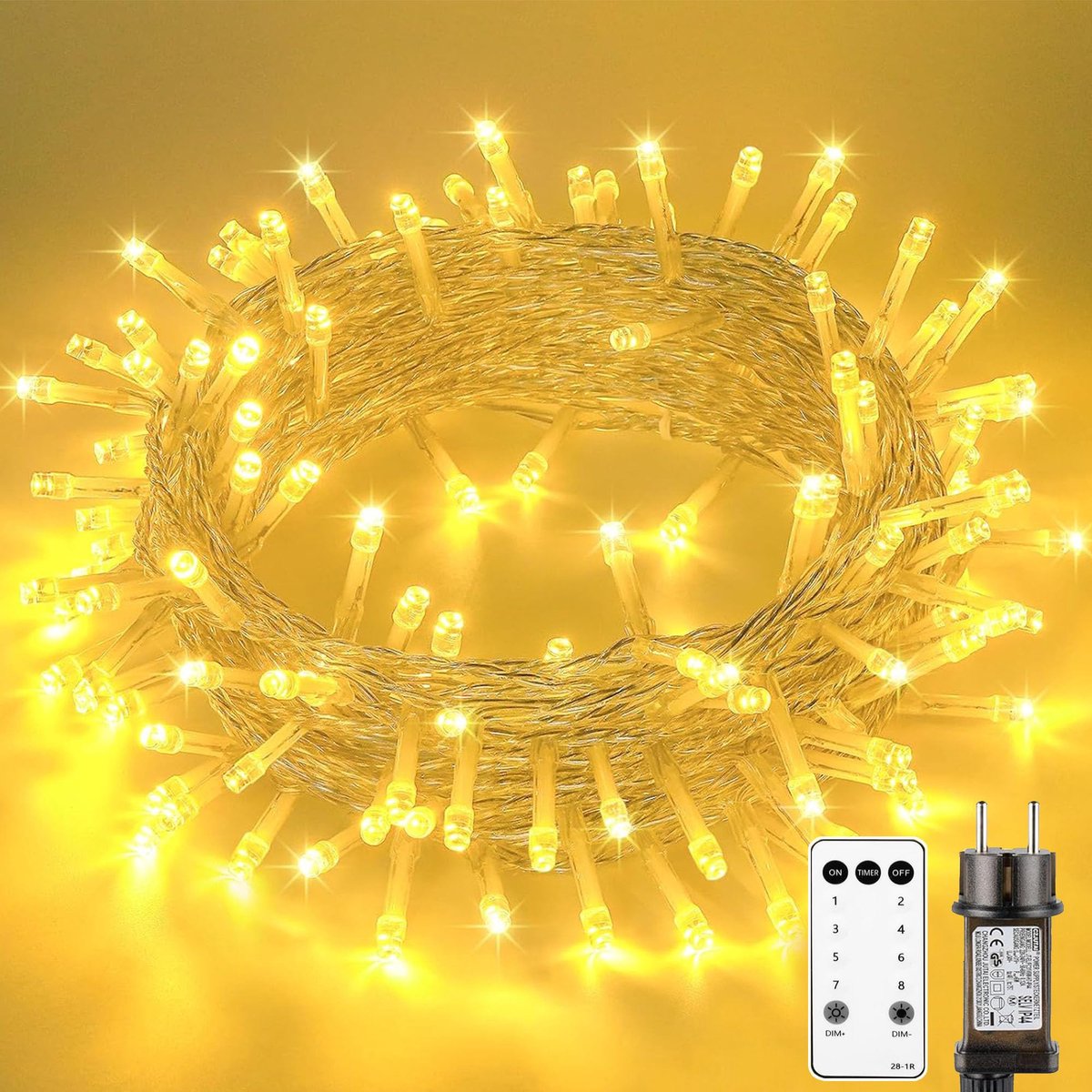 SnelShoppen - Lichtsnoer met Afstandsbediening 10M 100 LED Warm Wit Waterdicht Kerstverlichting voor Binnen en Buiten, Decoratie voor Tuin, Bruiloft,
