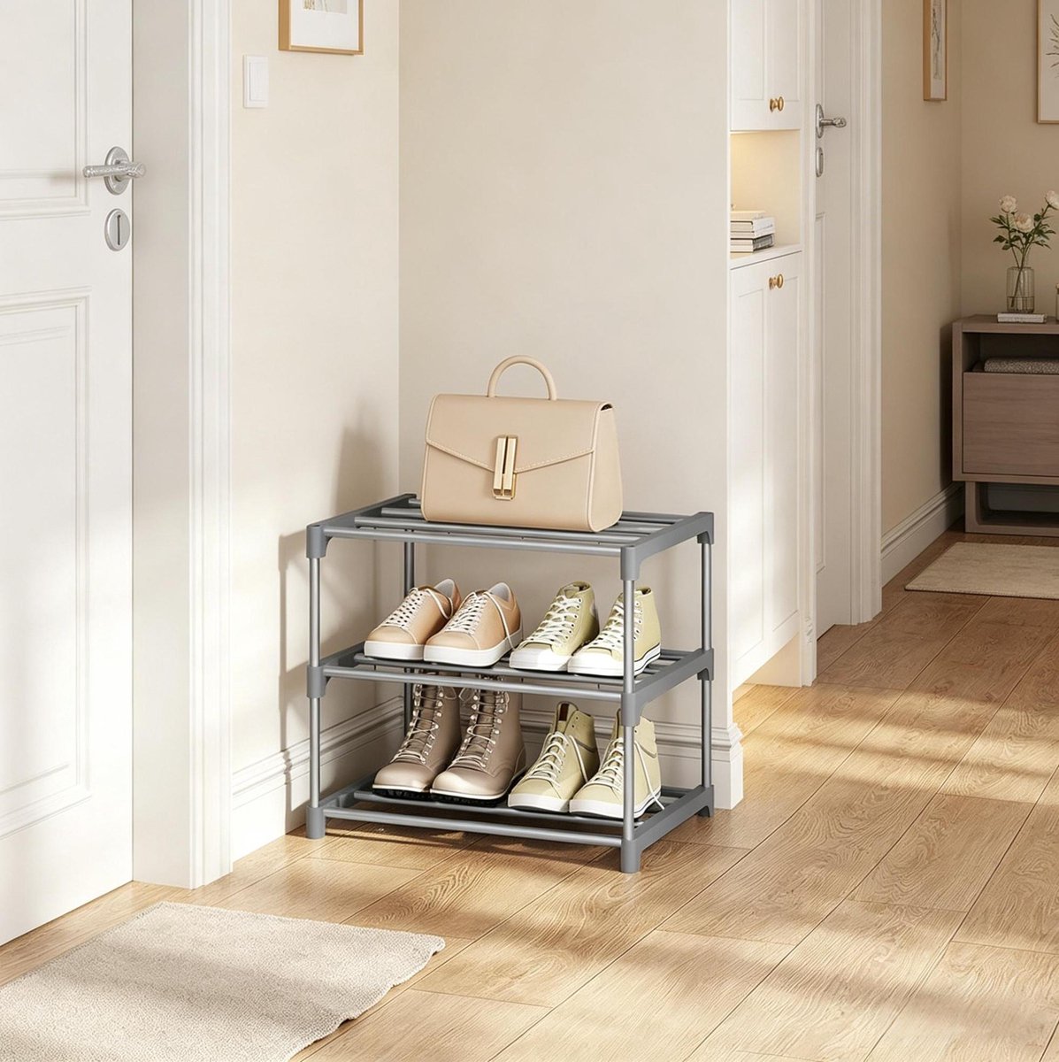 REDOM - Schoenenrek - Open ontwerp - Vrijstaand - 3-laags - Compact - Voor 6 paar schoenen - Metaal - Grijs - 30 x 42 x 37 cm