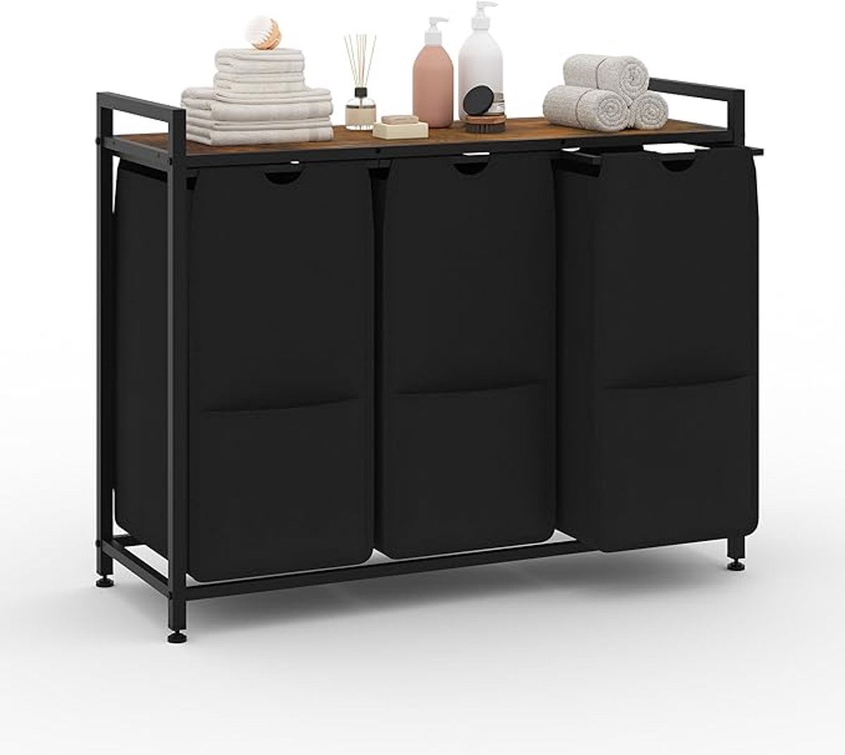 Wasmand - 3 lades - Zwart - metaal - Afmetingen 92,5x33x72cm