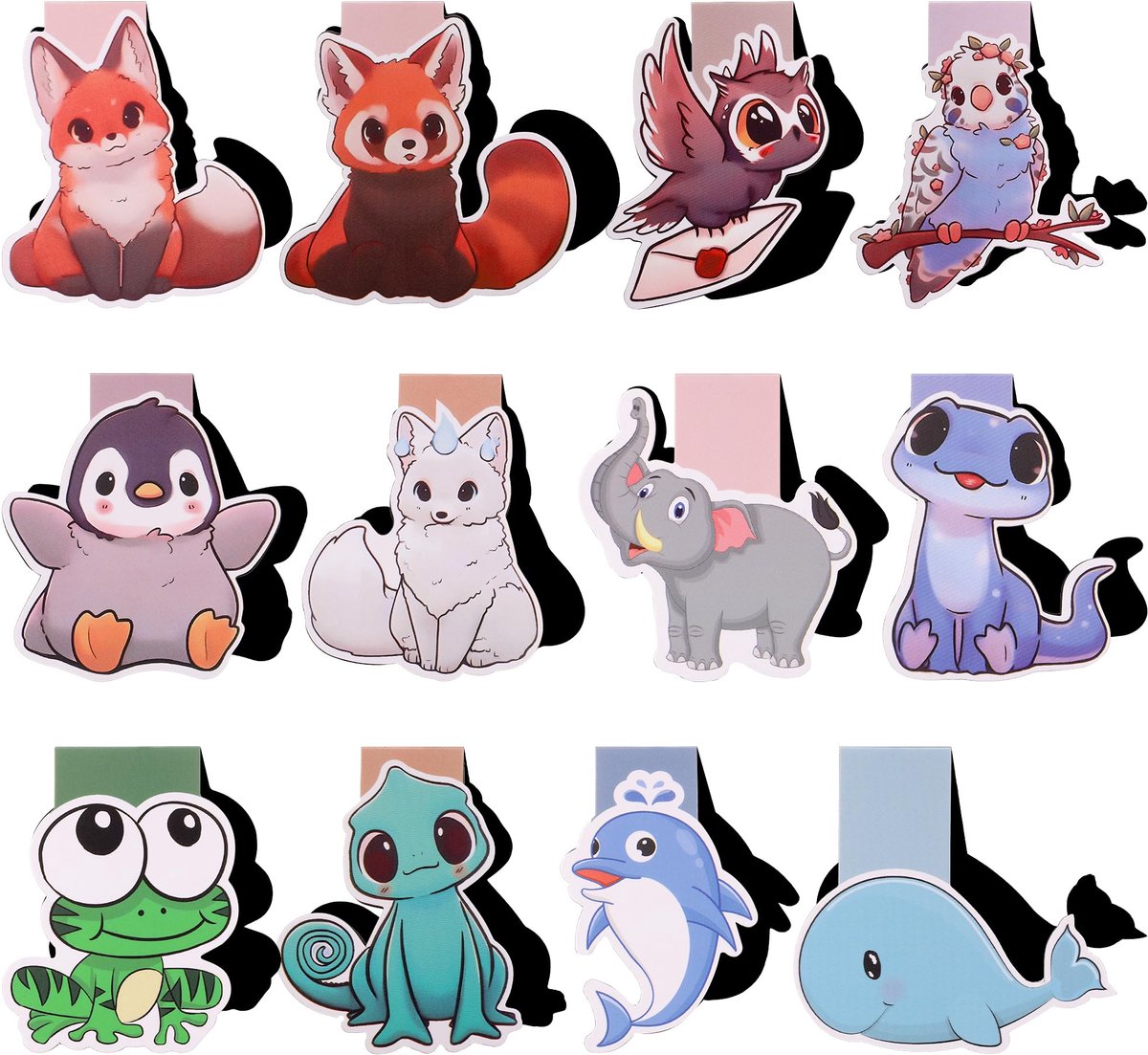 Dailygoods - Magnetische Boekenleggers Dieren, 12 Stuks - Schattige Cadeaus voor Boekenliefhebbers