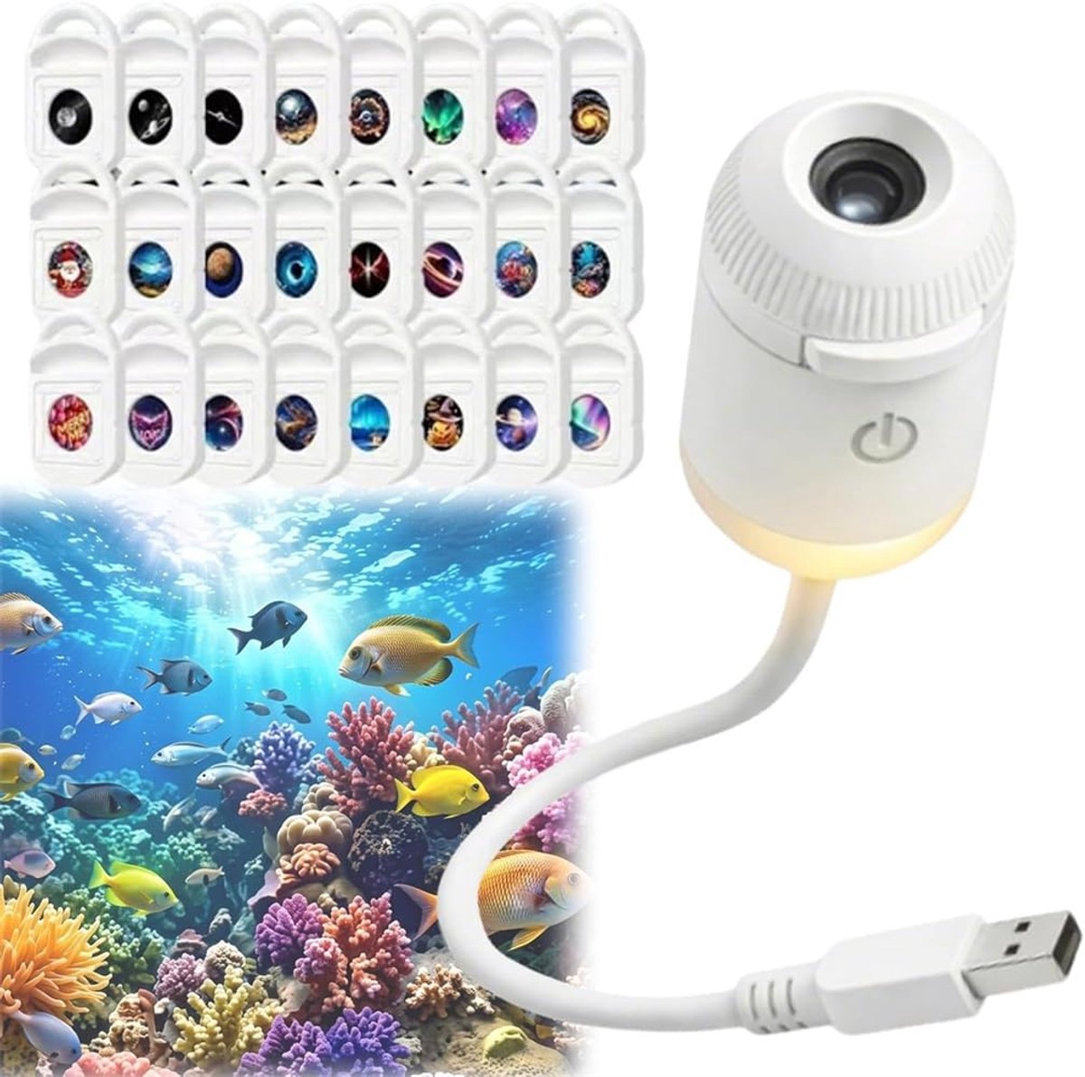 Namajunas - 24-in-1 Galaxy Projector- Nachtlampje, 24 patronen - Dimbare LED - met 360° Rotatie en USB - Melkweg & heelal effecten – Projectorlamp - Plug and Play - Sterren projector - Projectielamp voor kamperen, auto, plafond en wanddecoratie