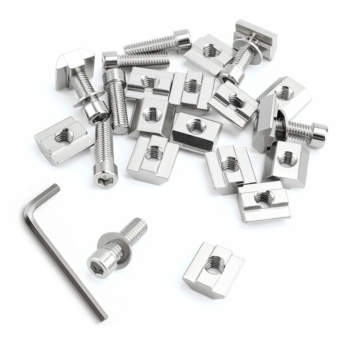 Dailygoods- T-gleufmoeren set 30 stuks - M8 - glijmoeren - glijrail - aluminium profiel - vernikkeld koolstofstaal