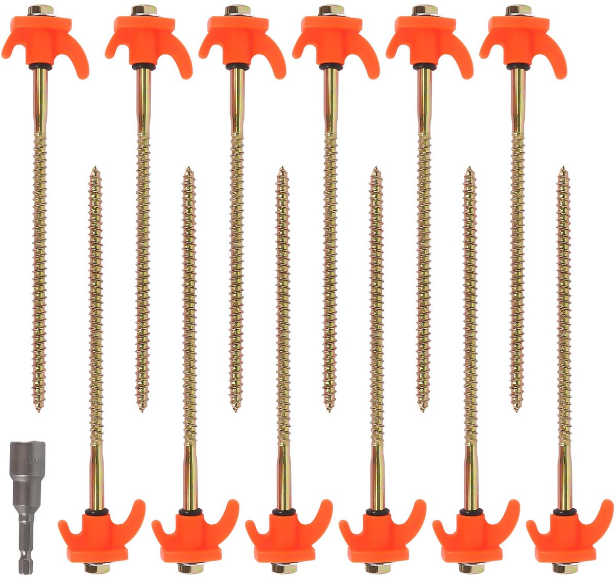 Dailygoods - 12 Stuks Stalen Tentpinnen met Schroef en Touwhouder - Campingaccessoires