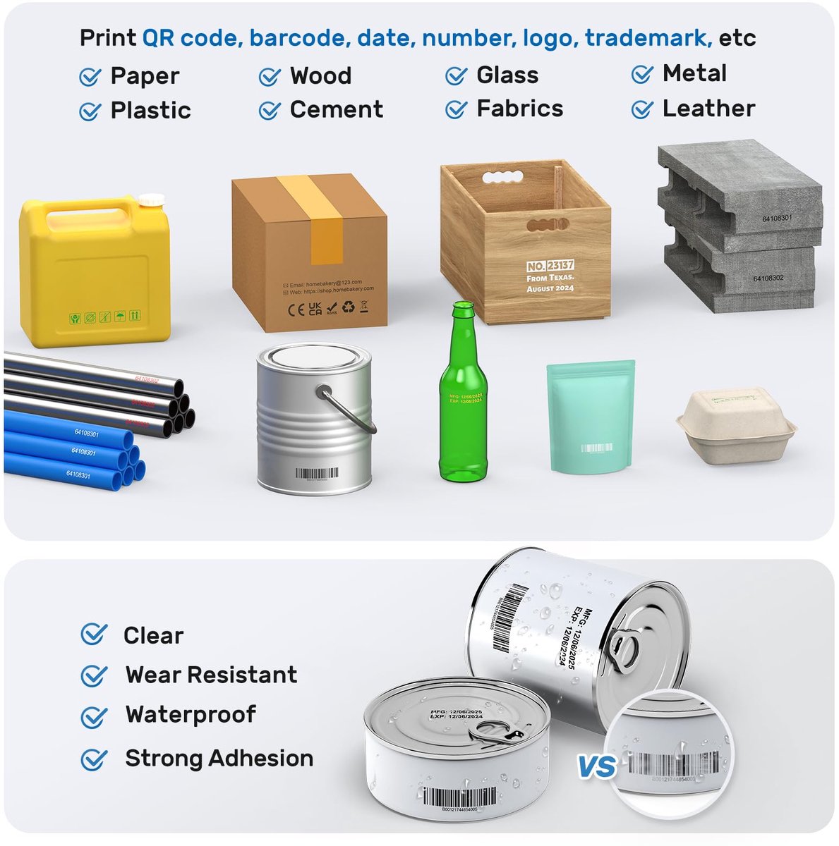 SnelShoppen - Draagbare Inkjetprinter met 16 Uur Looptijd voor Batchnummers, Datums, Logo's, Serienummers, Barcodes en QR-codes op Karton, Hout, Kunst