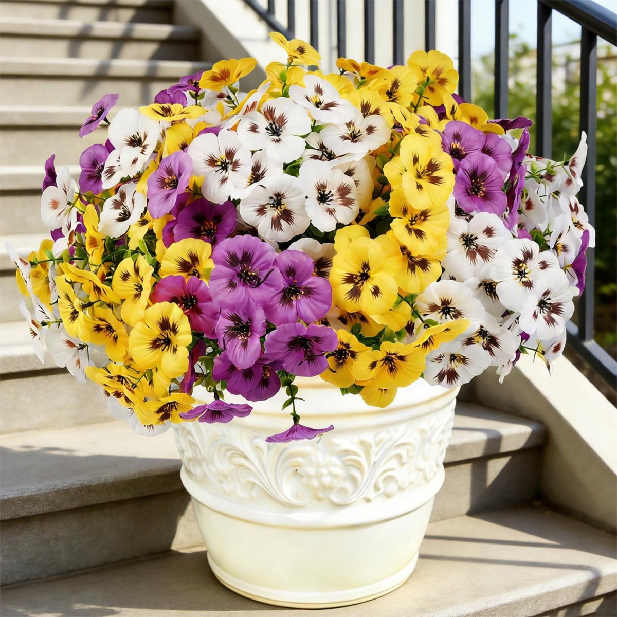 Dailygoods - 15 Bundels Kunstbloemen voor Buiten - UV-bestendige Viooltjes voor Balkon en Veranda