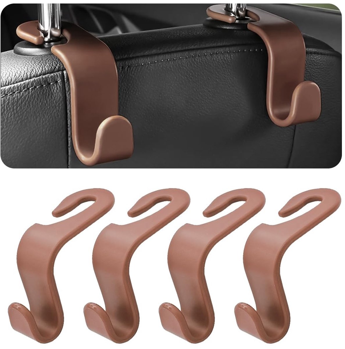 Dailygoods - Set van 4 hoofdsteun haken voor auto - Handig voor handtassen en boodschappen
