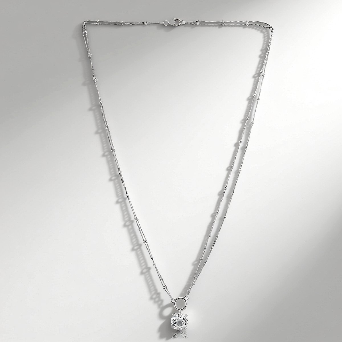 Cavill - Zilveren Halsketting - 925 Sterling Zilver met Rhodium - Witte Topaas 4,43 ct Rond slijpsel - Elegante Ketting met Edelsteen - 45,5 cm