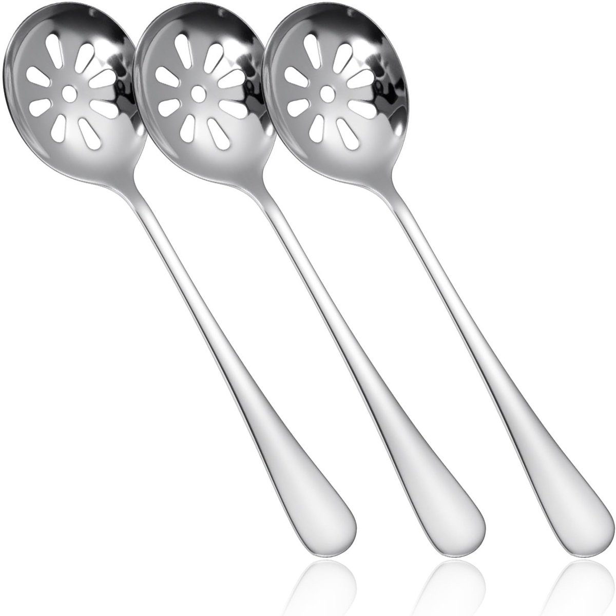 Dailygoods- Zeeflepel - Roestvrij Staal - 3 Stuks - 20 cm - Aftappen - Serveren - Duurzaam - Serveerlepel