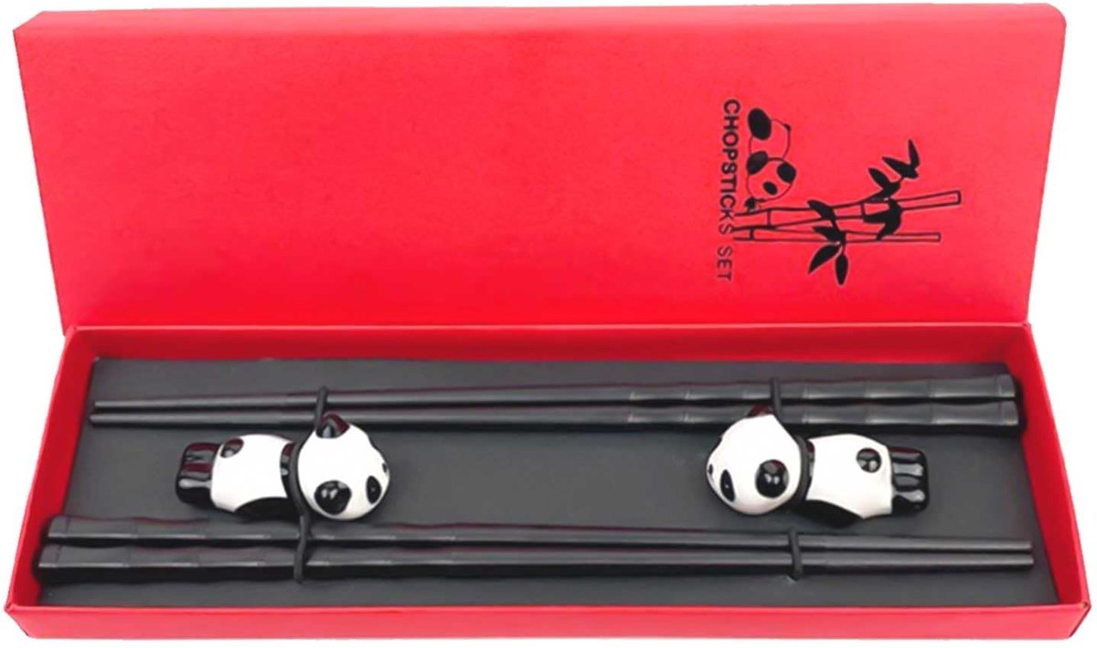 Dailygoods - Chinese Eetstokjes met 2 Keramische Panda Houders - Elegant en Praktisch