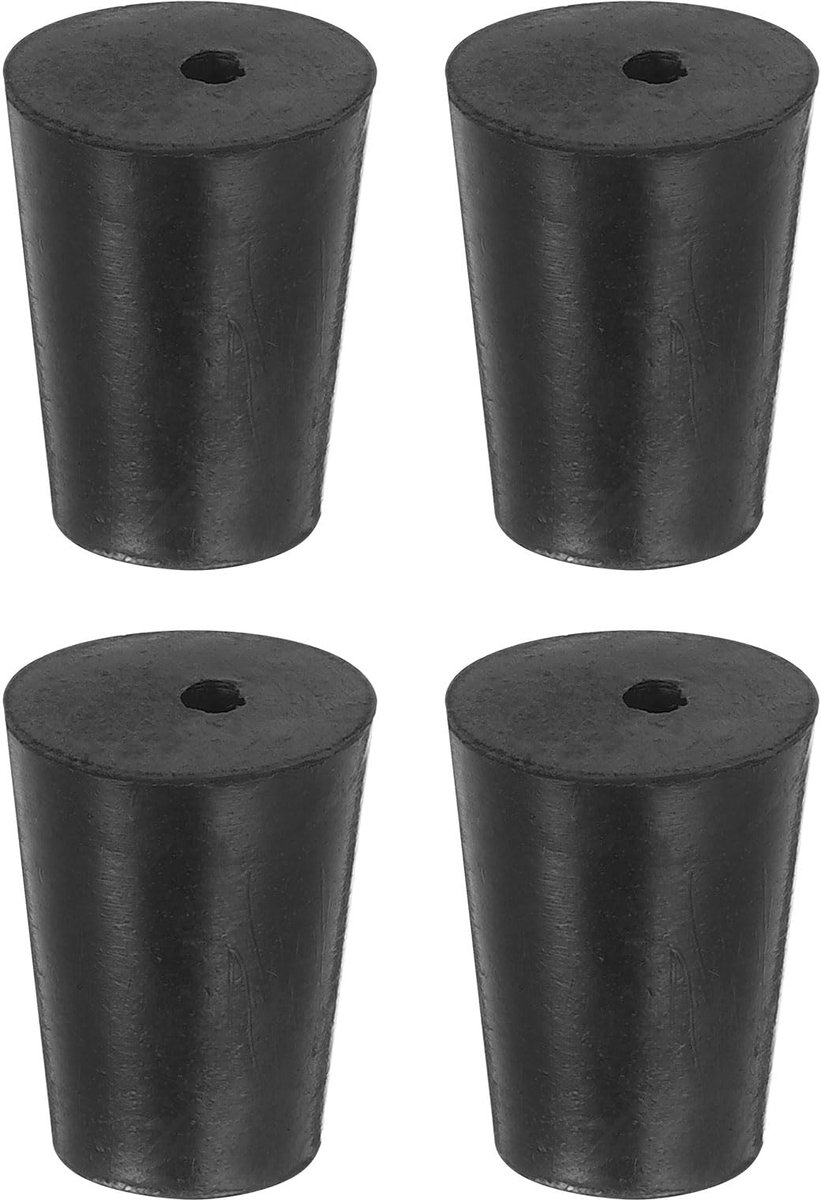 Dailygoods - Pack van 4 Conische Rubber Stoppen voor Laboratoria en Industrie - 19 x 14 x 25 mm, Zwart