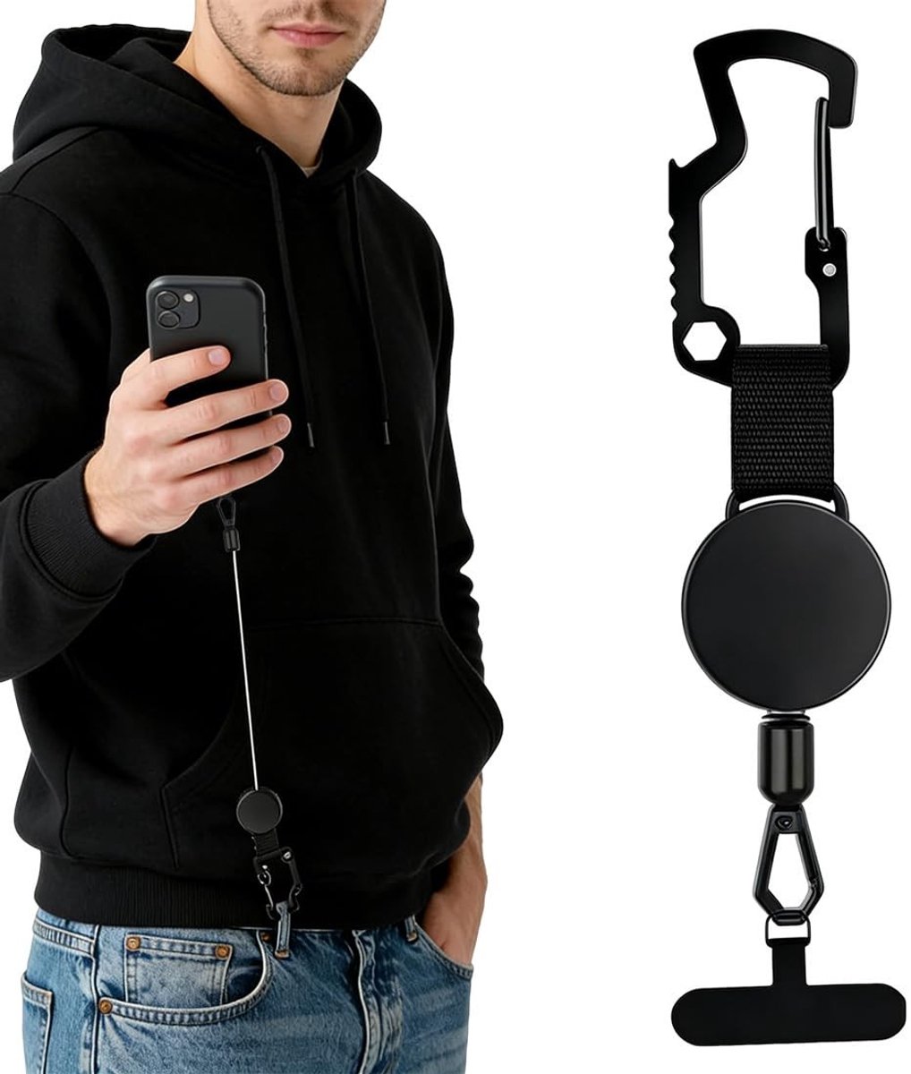 Dailygoods- Anti-diefstalhouder Duurzaam - Telefoonband - Karabijnhaak - Valbescherming - Verstelbaar - Hoogwaardig ABS-materiaal
