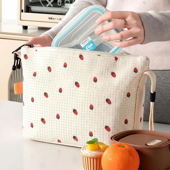 VHV-Lunchtas Corduroy - Geïsoleerde Koeltas voor Dames - Stijlvolle Wonton Lunchbox Tas voor Werk en School - Ruime Lunchtas met Aluminium Voering - Beige van Vhv — afbeelding 4
