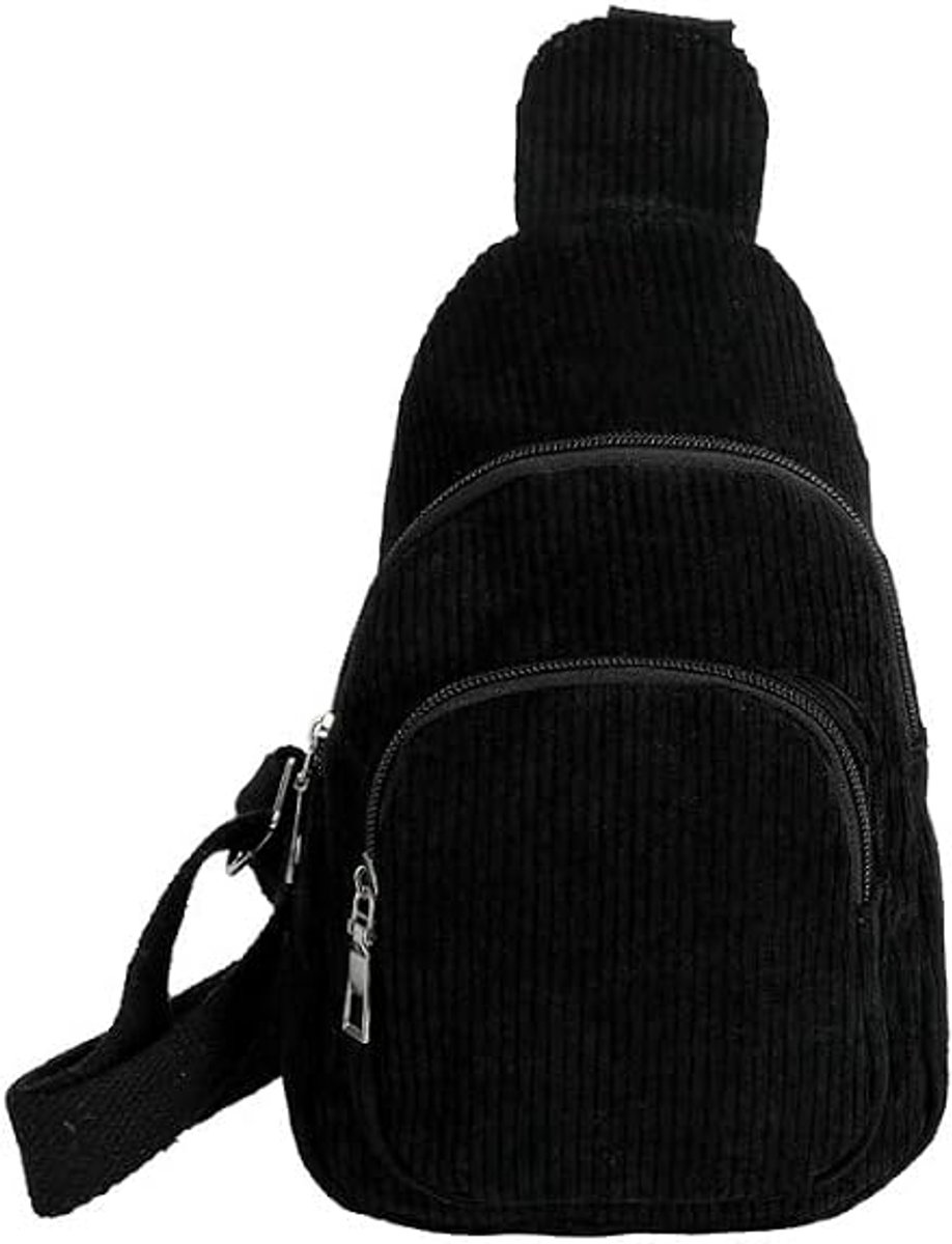 VHV-Dames Schoudertas Corduroy - Stijlvolle Crossbody Tas en Borsttas voor Dames en Heren - Lichtgewicht en Casual Sling Bag - Zwart