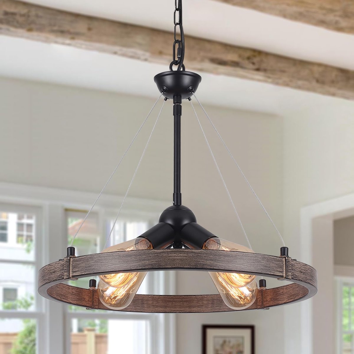 Dailygoods- Kroonluchter zwart 4 lampen - Verstelbare hoogte - Industriële plafondlamp - Rustieke hanglamp - Geschikt voor woonkamer/keuken - Flexibele plafondplaat