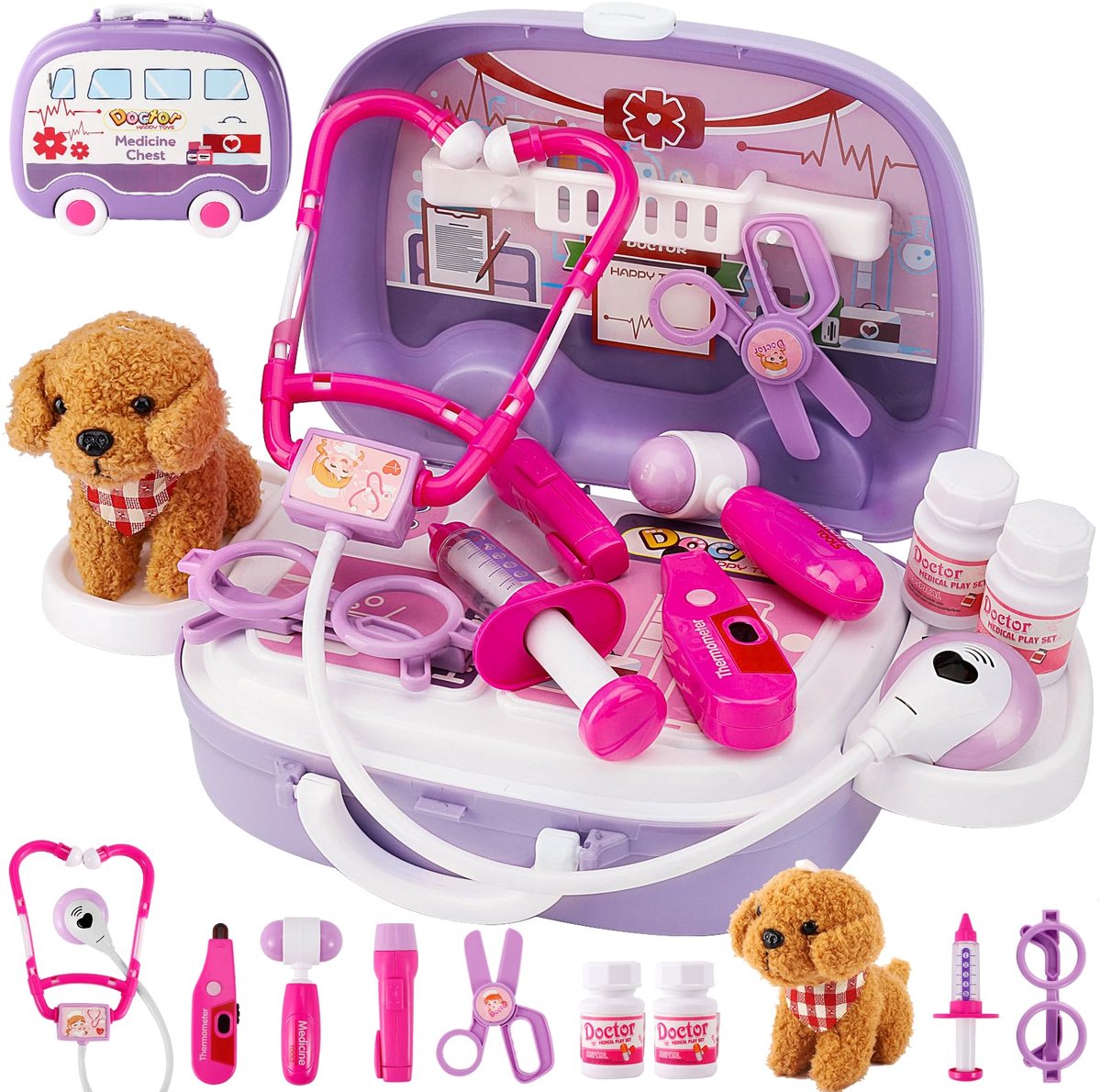 Dailygoods- Doktersset voor kinderen - Dierenarts speelgoed - Medische koffer - Rollenspel - Speelgoedset - Creativiteit en ontwikkeling