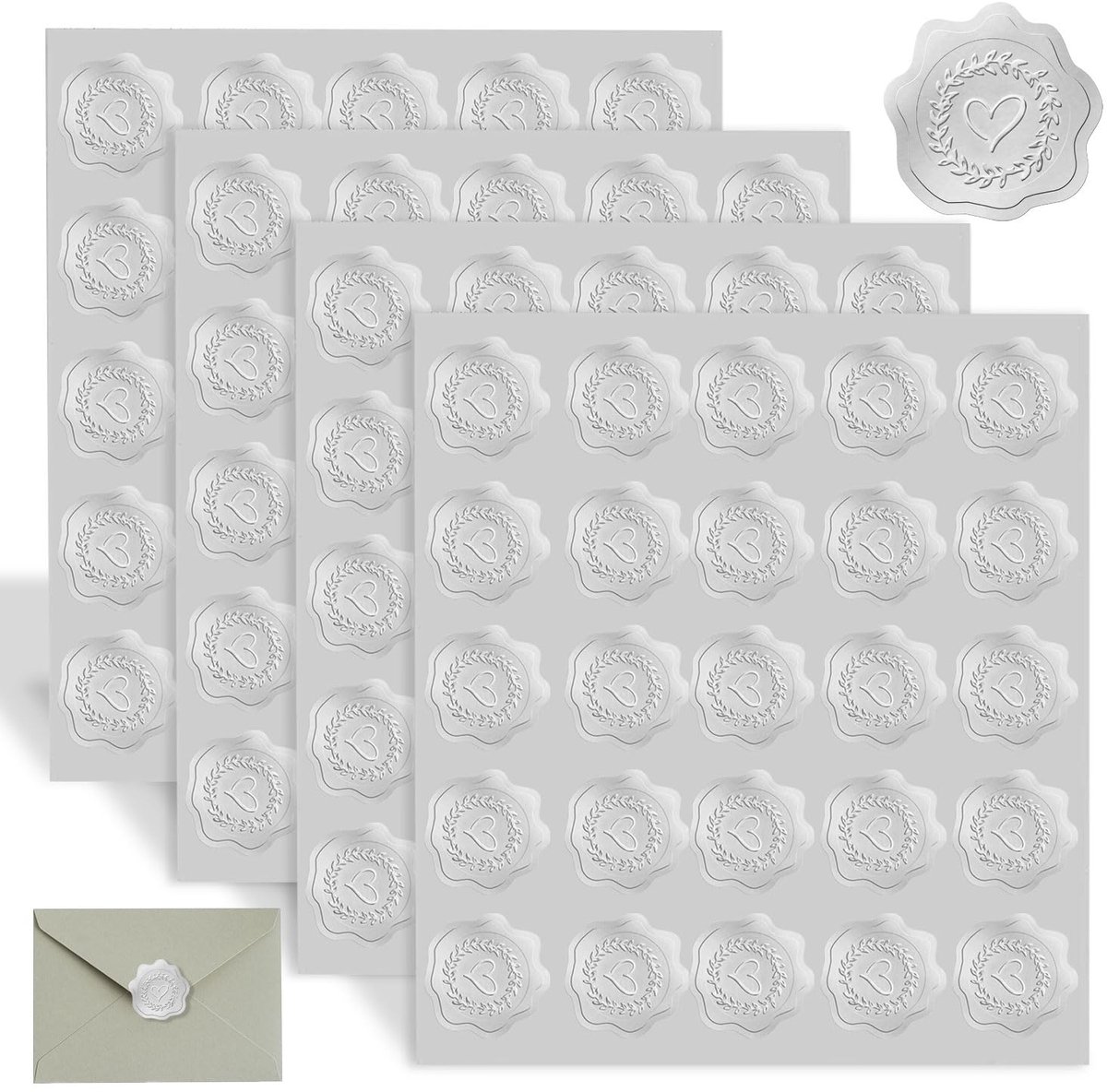 Dailygoods - 100 Stuks Zelfklevende Zilverwitte Waszegels voor Bruiloften en Uitnodigingen