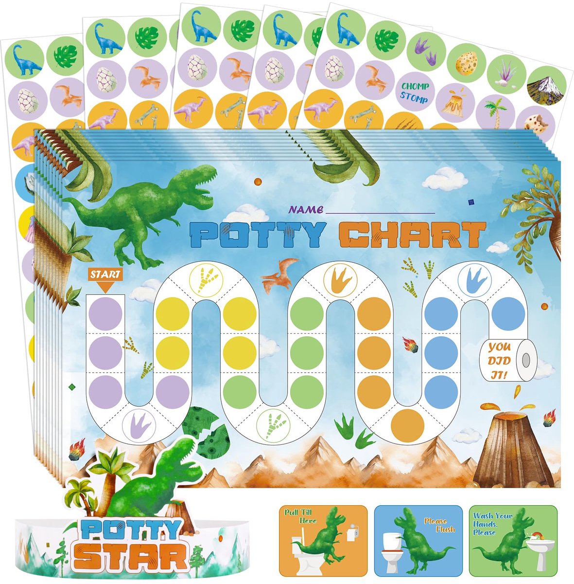 Dailygoods - Potty Training Reward Chart - 10 Bladen met Dinosaurussen en 300 Stickers