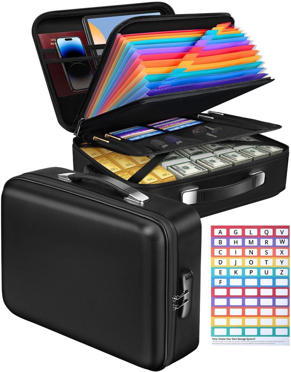 Dailygoods - Brandveilige Document Box - Document Organizer met Combinatieslot en 13 Compartimenten