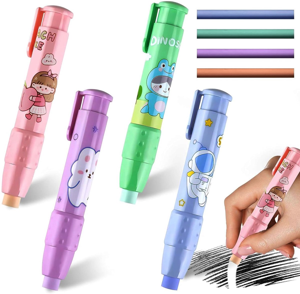 Dailygoods - 4 Pcs Retractable Pencil Shape Eraser - Veilige en Duurzame Gum voor Kinderen